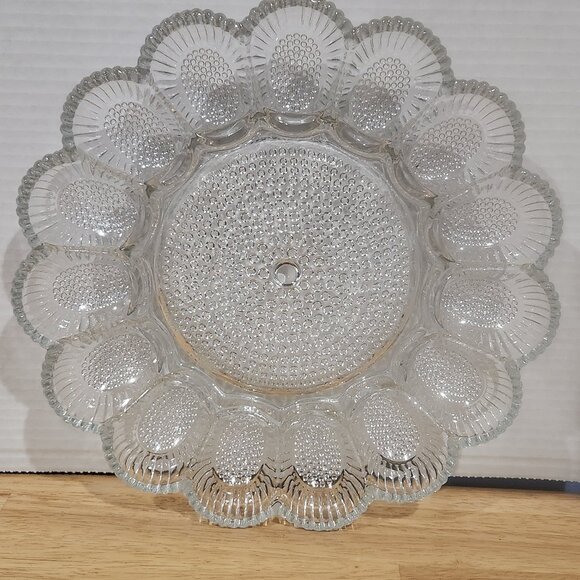 Vintage 11" Clear Hobnail Indiana Glass Deviled Egg Platter Plate Holds 15 Eggs - Picture 1 of 4